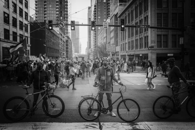 One of the hazards of driving in downtown Seattle on weekends is accidentally turning down a blocked street and getting trapped for 30 minutes while protesters do their thing :-/